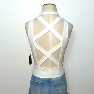 Mixed Threads Los Angeles White Ribbed Crisscross Open Back Tank Top Womens‎ M